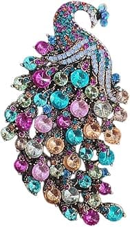 Rhinestone Peacock Brooch Pin for Women Girls Fashion Exquisite Exaggerated Big Crystal Bird Animal Brooches Lapel Pins Elegant Dress Accessories Wedding Christmas Birthday Jewelry Gift