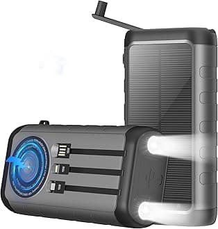 Solar Charger Power Bank 59800mAh, Outdoor Waterproof Battery Pack, 3 Built in Cables & Hand Crank Generator, 6 Outputs, 15W Wireless Charging, Emergency LED Flashlight for Camping Hiking Travel