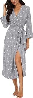 VINTATREWomen Kimono Robes Long Knit Bathrobe Lightweight Soft Knit Sleepwear V-neck Casual Ladies Loungewear