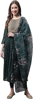 VredeVogelWomen's Chanderi Modal Butti Kurta with Stretchable Leggings & Organza Dupatta Set