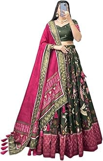 Sarathybiz Woman's perfectly Navratri Collection Tussar Silk Lehenga Choli Patola Print with Foil Work