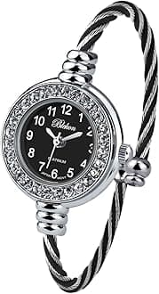 Blekon Collections Women's Cuff Watch - Round Analog Display Arabic Numbers 23mm Case Wire Bracelet Watch for Women Elegant Cable Cuff Bangle Wrist Watch