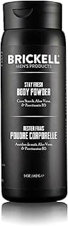 Brickell Men's Products Stay Fresh Body Powder for Men, Natural and Organic Talc-Free, Absorbs Sweat, Keeps Skin Dry Unscented, 5 oz