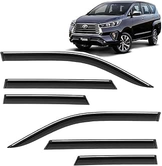 KINGSWAY Accessories Chrome Lining Door Visor Only Compatible with Toyota Innova Crysta (Year 2021 Onwards), Premium Chromeline Unbreakable Car Rain Guard Side Rear Wind Deflectors, Pack of 6