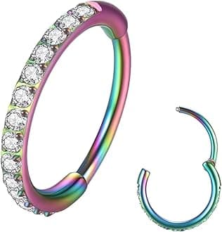 BLESSMYLOVE Clear CZ Nose Rings Hoop 316L Surgical Steel Cartilage Earrings Conch Daith Helix Rook Tragus Lobe Snug Body Piercing Jewelry 20G 18G 16G Stainless Steel Hinged Segment Rings Lip Rings