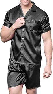Sanraflic® Men's Satin Pajamas Short Button-Down Pj Set Sleepwear Loungewear