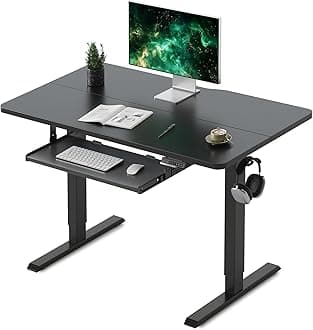 FEZIBO Height Adjustable Electric Standing Desk with Keyboard Tray, 100 x 60 cm Sit Stand up Desk with Splice Board, Black Frame/Black Top