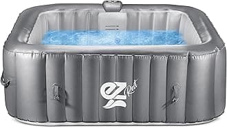 SereneLife Outdoor Portable Hot Tub - 57'' x 57'' x 25'' 4-Person Square Inflatable Heated Pool Spa with 100 Bubble Jets, Filter Pump, Cover, LED Lights, and Remote Control