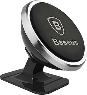 Baseus 360° Adjustable Magnetic Car Phone Holder | Universal Stick-On Dashboard Mount & Mini Mobile Stand | Aluminum Alloy Magnetic Magnet for iPhone 16/15/14, Samsung S24, Wall, Office - Silver