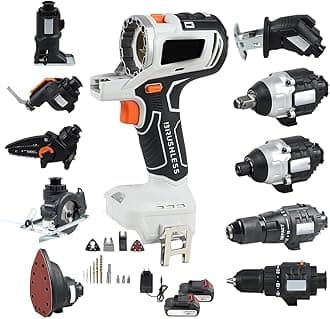 Brushless Power Tool Combo Kit 10 in 1 Cordless Woodworking Tool Set,Recip Saw Jig saw Circular Saw Chainsaw Oscillating Tool Screwdriver Wrench Impact Drill Sander, 2 x 4.0Ah Battery & Tool Box