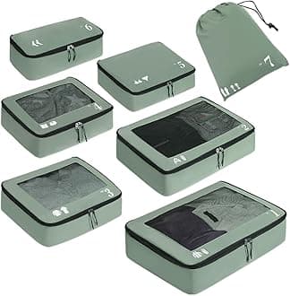 ECOHUB 7 Set Packing Cubes Tear-Resistant Luggage Packing Organizers with Number Icon for Travel Accessories Luggage Suitcase Machine Washable Packing Cubes (Green)