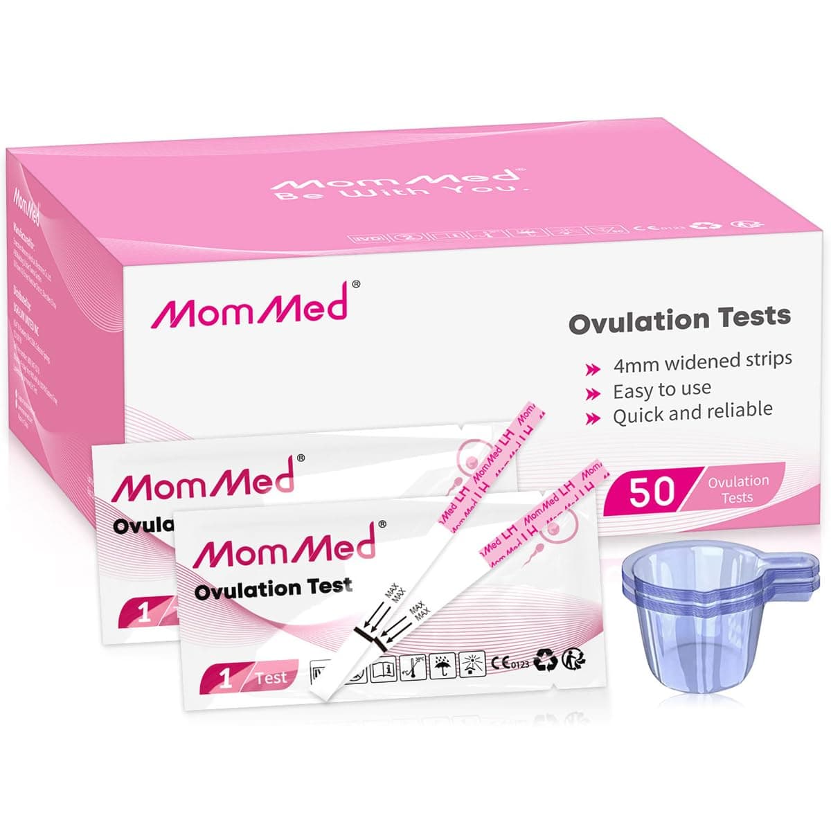 Ovulation Test Strips, 50 LH Ovulation Predictor Kit with 50 Collection Cups, Accurately Track Ovulation Test, High Sensitivity Result for Women Home Testing