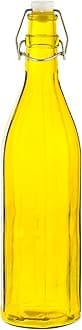 MACHAK Colhexa Glass Bottles With Cork 1litre, Kitchen Decoration (Yellow, 1)