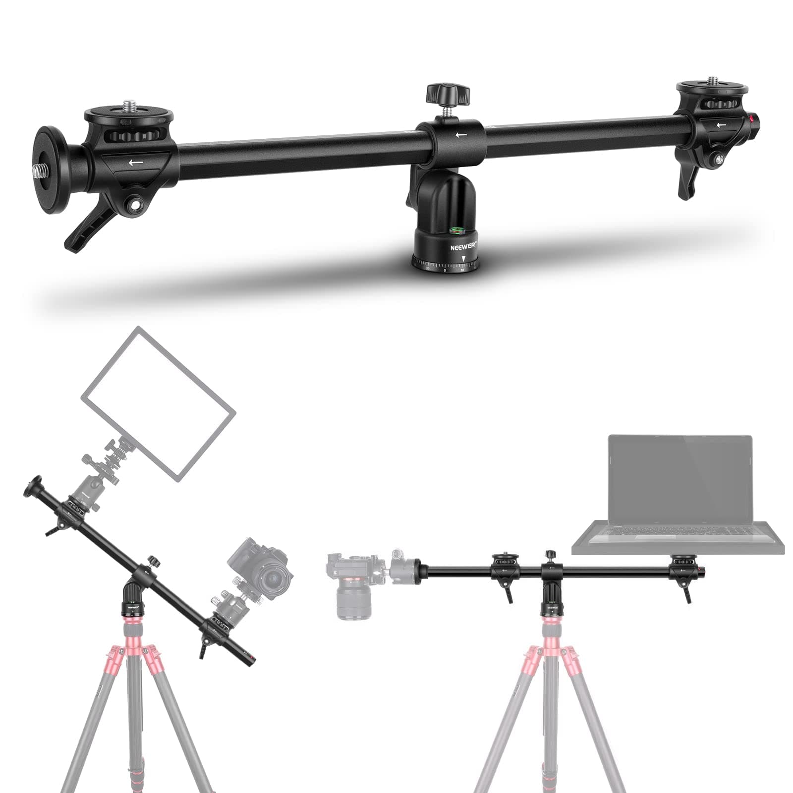 NEEWER 30"/76cm Horizontal Tripod Center Axis with 3/8" Screw, Aluminum Alloy 360° Rotatable 180°Vertical Adjustable Tripod Extension Boom Arm for Camera Macro Overhead Photography (Load up to 22lb)