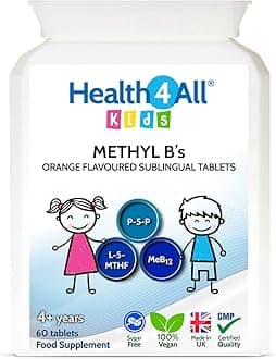 Kids Methyl B's 60 Tablets. Sublingual Vegan pre-methylated B12 Methylcobalamin, 5-Methylfolate and P-5-P for Children for Stress & Mood Support