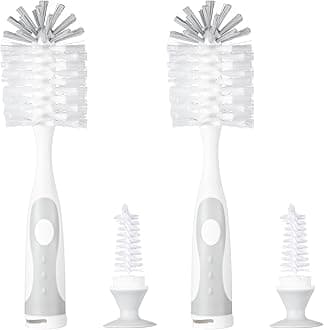 Chemimoso Multifunctional Cleaning Brush, Baby Bottle Brush, Water Bottle Brush Cleaner, Cup Brush, Rotate The Suction Cup to Obtain The Small Bristle Brushes Hidden in Handles, Set B, Grey