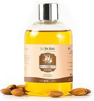 Nat Habit 100% Pure Almond Baby Oil For Baby Skin & Hair, Enriched With Vit E & Omega-3, 6 Non-Refined, LLP Free, Chemical & Preservative Free - 200 ml