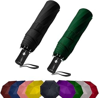 SIEPASA Two Packs Auto Open & Close Small Travel Umbrella Compact for Backpack-Umbrellas for Rain, Lightweight Strong Mini Portable Umbrellas for Men and Women. (Black & Green, 2 Pack)