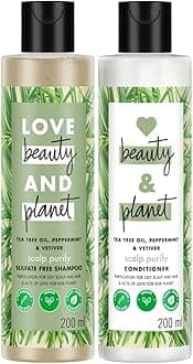 Love Beauty & Planet Tea Tree, Peppermint & Vetiver Purifying Shampoo & Conditioner, No Parabens, No Dyes, (200ml + 200ml)