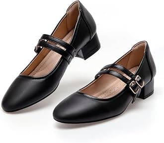 hingswink Double Straps Mary Jane Shoes Women 2 Inch Low Heels Dress Shoes Chunky Heels Closed Toe Pumps for Women Comfortable Dressy