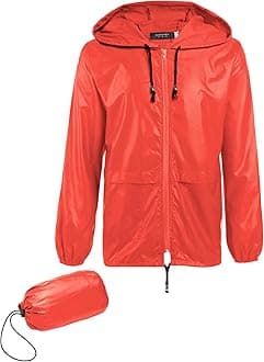 COOFANDYMens Packable Rain Jacket Lightweight Waterproof Raincoat with Hood Outdoor Rain Gear Travel Hiking Cycling