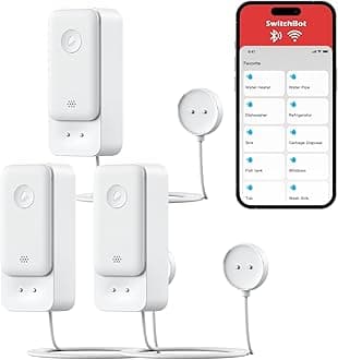 SwitchBot WiFi Water Sensor No Hub Required 3Pack, Smart Water Leak Detector 100dB Adjustable Alerts & App Alerts IP67 Waterproof Wireless Detector for Home with 1m(3.28ft) Sensing Cable