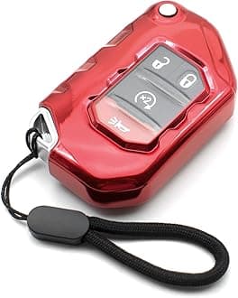 Compatible with Jeep Wrangler JL JLU Rubicon Wagoneer Gladiator JT Sahara JLU Red TPU Flip Key Fob Cover Case Remote Holder Skin Protector Sleeve Accessories