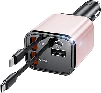 69W Fast Charging USB C Car Charger, 4-in-1 Retractable Phone Charger for iPhone 17, Travel Essentials, Gifts for Women Men, Car Accessories for Women Men, for iPhone 17 16 15 14 13, Galaxy, Pixel