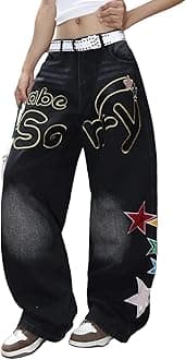 Womens Baggy Jeans Wide Leg Denim Pants Y2k 90s Vintage Hip Hop Loose Long Trousers Streetwear