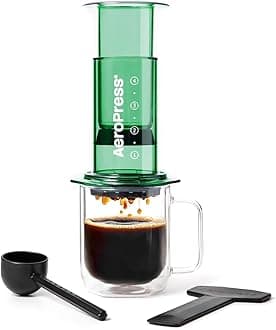 Clear Coffee Press – 3 In 1 Brew Method Combines French Press, Pourover, Espresso, Full Bodied Coffee Without Grit or Bitterness, Small Portable Coffee Maker for Camping & Travel, Green