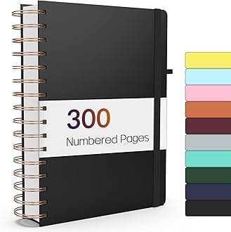 Forvencer Lined Spiral Journal Notebook with 300 Numbered Pages, A5 Thick Journals for Writing with 100GSM Paper, Hardcover Notebooks with Contents for Work, School, Women, Men, Black