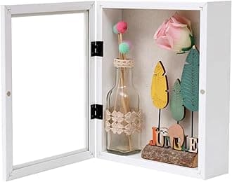 Muzilife 8x10 Shadow Box Picture Frame - 2.16" Interior Deep Wood & Glass Display Case Ready to Hang Memory Box Baby Sports Memorabilia, Wedding, Tickets, and Photos (White)