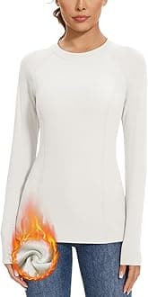 WOWENY Thermal Shirts for Women Base Layer Soft Fleece Lined Long Sleeve Top Thermal Underwear Winter Cold Weather