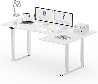 FLEXISPOT Electric Standing Desk L Shape 4 Legs Dual Motors, Height Adjustable Sit Stand Home Office Workstation with Memory Smart Panel, Splice Board, QS2 180 * 110cm White