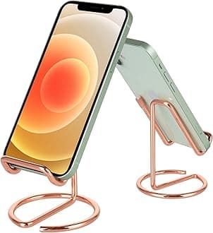 2 Pack Cell Phone Stand for Desk, Cute Metal Rose Gold Cell Phone Stand Holder Desk Accessories, Compatible with All Mobile Phones, iPhone, iPad