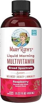 MaryRuth Organics, Liquid Morning Multivitamin Essentials+, Essential Vitamins & Minerals, Sugar Free, Raspberry Flavour, 450ml, Vegan, Gluten Free