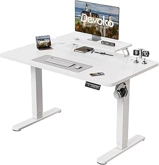 Devoko Electric Standing Desk 120 x 60cm, Height Adjustable Standing Desk with Monitor Stand, Stand Up Table for Home Office with 2 Memory Smart Pannel (White)