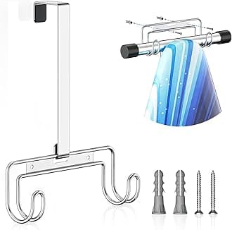 Over The Door & Wall Mount Ironing Board Hanger with Removable Hook, Metal Ironing Board Holder Organizer Wall Rack for Y & T Shaped (Silver)