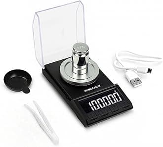 Milligram Scale with USB Supply, NEWACALOX Reloading Scale 100 x 0.001g, High Precision Portable Multifunction Lab Powder Scales with Calibration Tare Weights, Tweezers, Weighing Pans Black