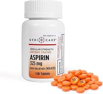 Enteric Coated Aspirin Tablets 325mg (100 Count) by GeriCare- NSAID Pain Reliever & Fever Reducer Coated Aspirin for Adults- Regular Strength Aspirin for Headache Arthritis Menstrual & Muscle Pain