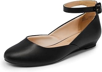 DREAM PAIRS Women's Dress Flats Ballet Low Wedge Round Toe Ankle Strap Comfortable Casual Flats Shoes