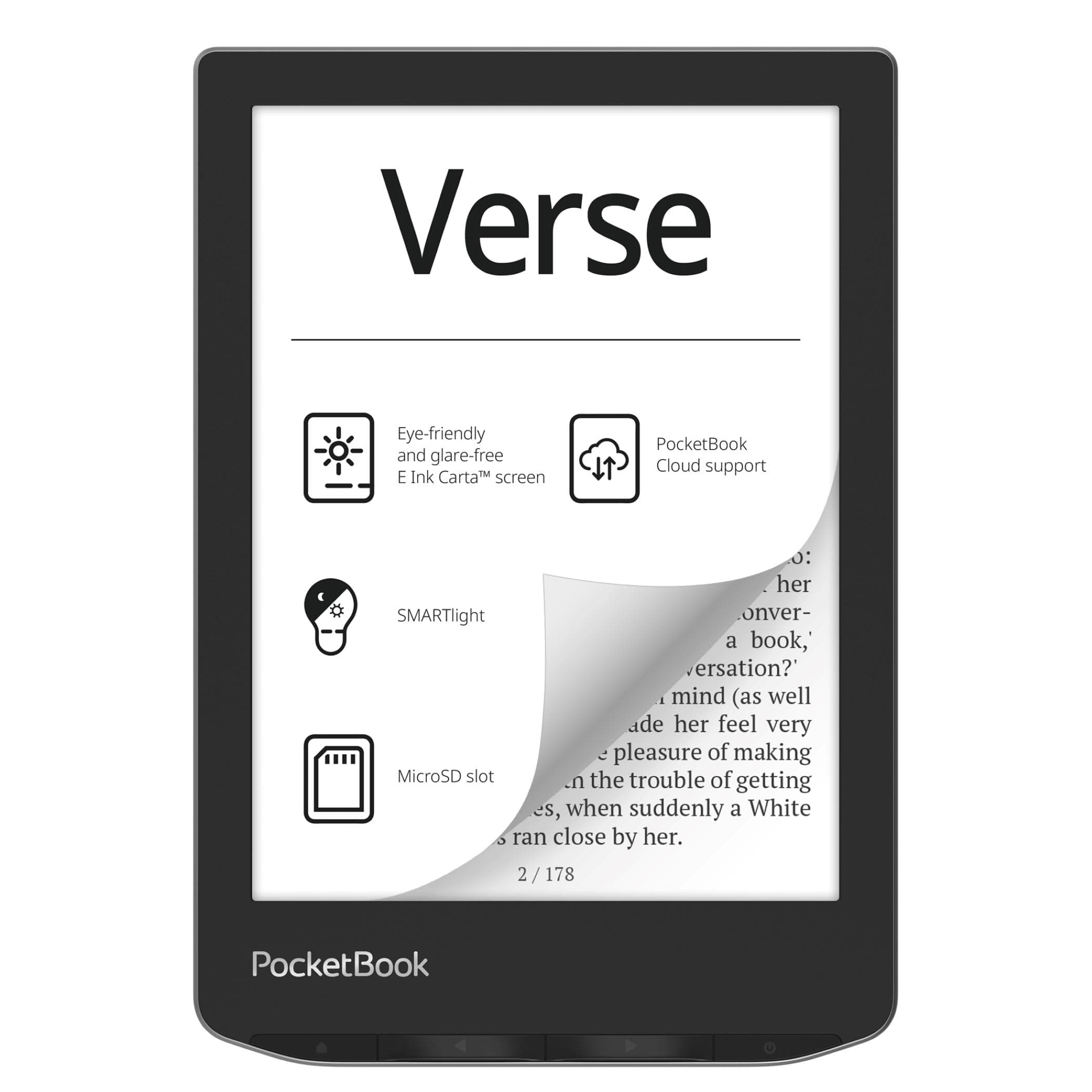– PocketBook Verse E-Readers | Eye-Friendly 6'' E Ink Carta™ HD Touchscreen | Adjustable SMARTlight | Up to 1 Month of Battery Life | Wi-Fi & Memory Card Slot | E-Book Reader in Misty Grey