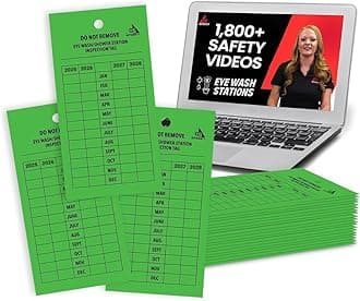GOTSAFETY Eye Wash/Safety Shower Station Inspection Tags - 25 Pack, 4-Year Monthly Inspection Record - Premium Vinyl, UV/Waterproof, OSHA Approved