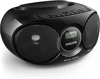 PHILIPS Boombox Portable CD Player, Dynamic Stereo Speakers for Bass Boost, Lightweight FM Radio, CD Player with LCD Display, USB Playback, Aux Line In