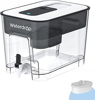 Waterdrop 40-Cup Large Water Filter Dispenser with 1 Filter, 200-Gallon Long-Life, for Home and Office, 5X Times Lifetime, Reduces Chlorine, PFOA/PFOS and More, BPA Free, Black