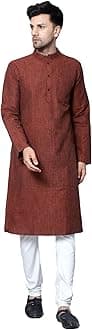 Latest ChikanMen's Cotton Regular Textured Long Kurta Full Sleeves - Casual Ethnic Wear�