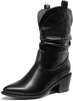 Women's Cowgirl Boots, Mid Calf Western Cowboy Chunky Heel Boots, Slouchy & Pull-on Ankle Booties for women