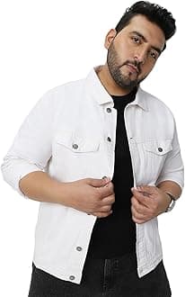 Urbano Plus Men's White Regular Fit Washed Full Sleeve Denim Jacket, White, 4XL
