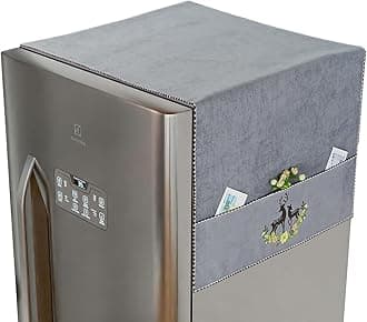 HASTHIP ® Cotton 1 Pack Fridge Dust Proof Cover For Top Double Door,Chenille Plush Dust Cover With Utility Pockets Designe Kitchen Refrigerator Cover For Side-By-Side Refrigerator,21.6 X55 Inches,Grey