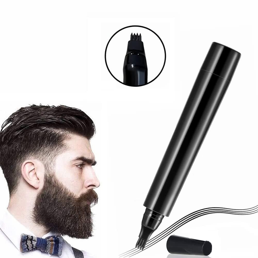 Water Proof Beard Color Pencil For Men, Long Lasting Coverage, Male Mustache Repair Shape, Beard, Moustache & Eyebrows, Micro-Fork Tip For Seamless Application (Pack of 1) - Black